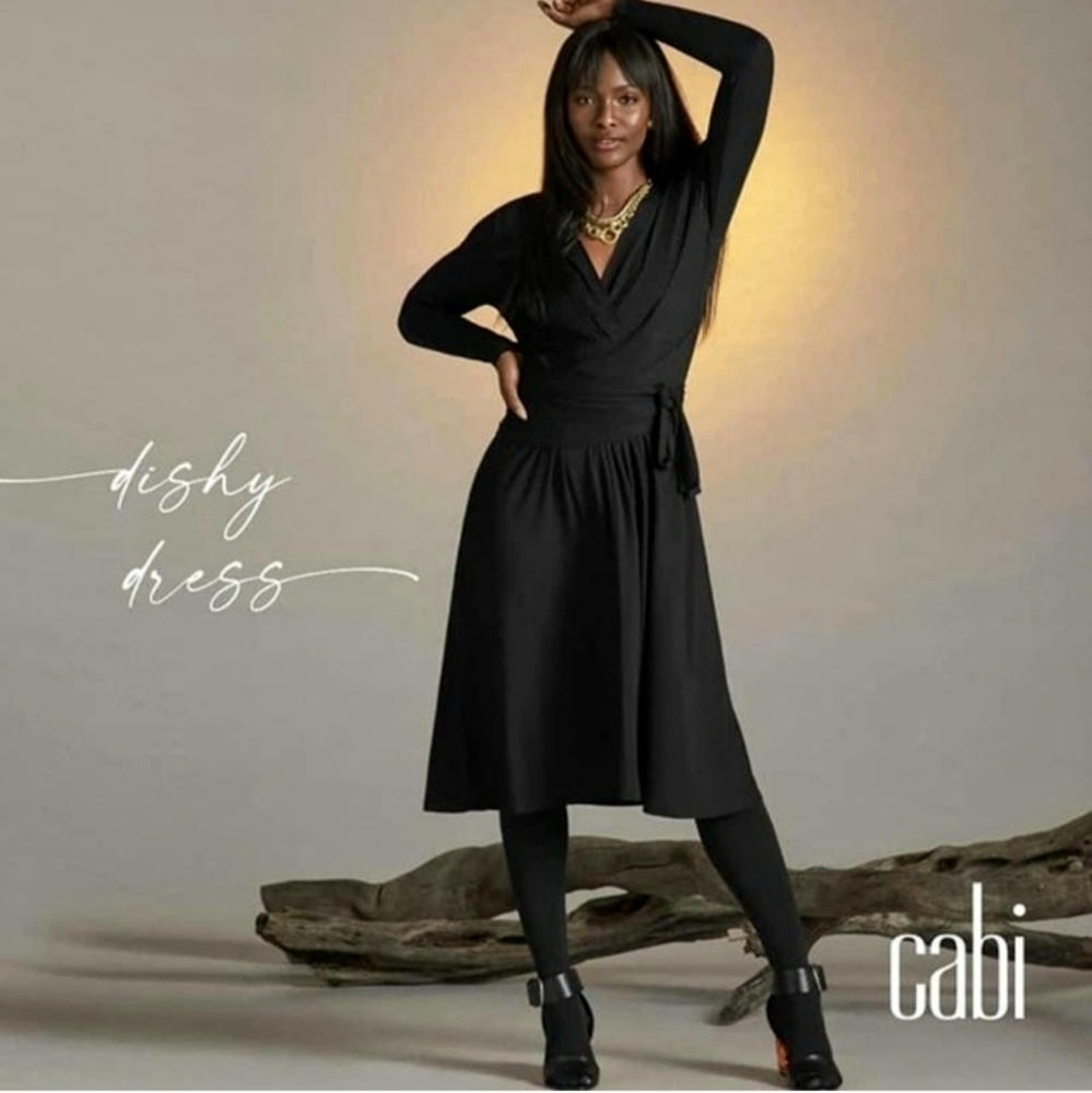 Cabi xs Dishy dress -black jersey knit long vneck dress